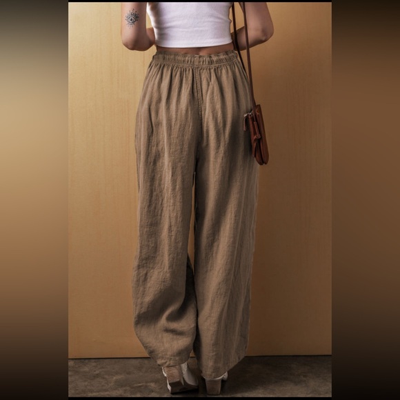 Tara- desert palm cotton linen drawstring pants - Picture 2 of 5